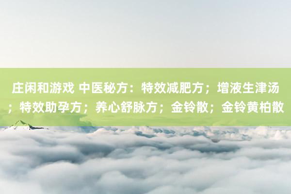 庄闲和游戏 中医秘方：特效减肥方；增液生津汤；特效助孕方；养心舒脉方；金铃散；金铃黄柏散