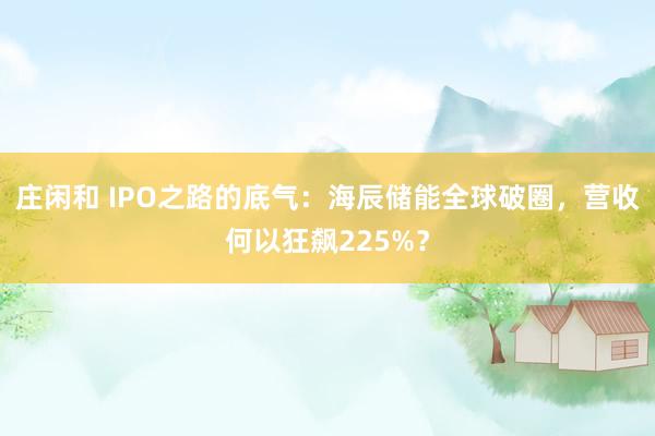 庄闲和 IPO之路的底气：海辰储能全球破圈，营收何以狂飙225%？