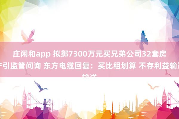 庄闲和app 拟掷7300万元买兄弟公司32套房产引监管问询 东方电缆回复：买比租划算 不存利益输送