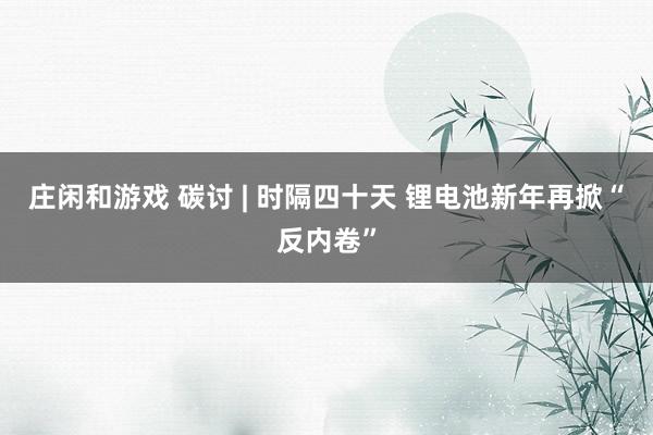 庄闲和游戏 碳讨 | 时隔四十天 锂电池新年再掀“反内卷”