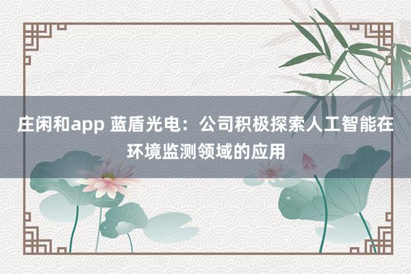 庄闲和app 蓝盾光电：公司积极探索人工智能在环境监测领域的应用