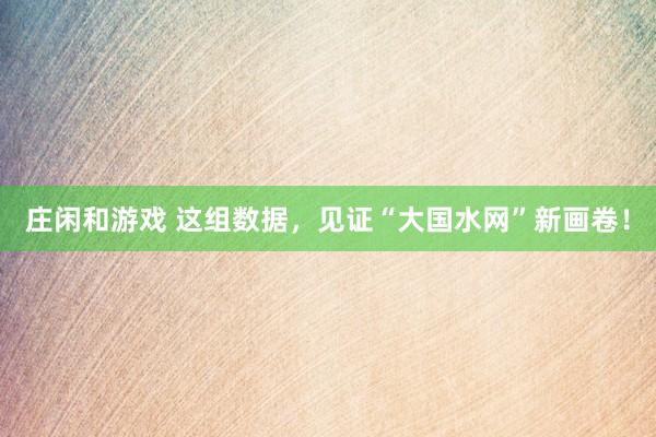 庄闲和游戏 这组数据，见证“大国水网”新画卷！