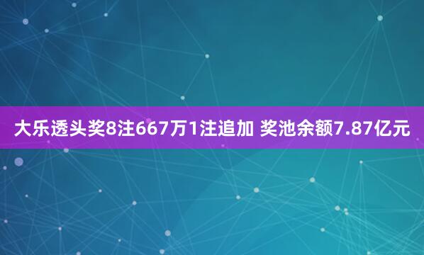 大乐透头奖8注667万1注追加 奖池余额7.87亿元