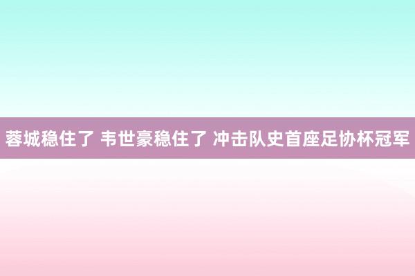 蓉城稳住了 韦世豪稳住了 冲击队史首座足协杯冠军