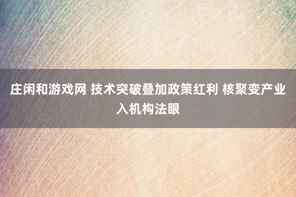 庄闲和游戏网 技术突破叠加政策红利 核聚变产业入机构法眼