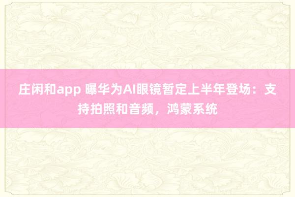 庄闲和app 曝华为AI眼镜暂定上半年登场：支持拍照和音频，鸿蒙系统