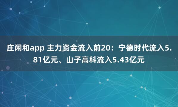 庄闲和app 主力资金流入前20：宁德时代流入5.81亿元、山子高科流入5.43亿元