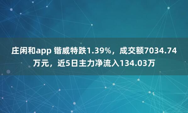 庄闲和app 锴威特跌1.39%，成交额7034.74万元，近5日主力净流入134.03万